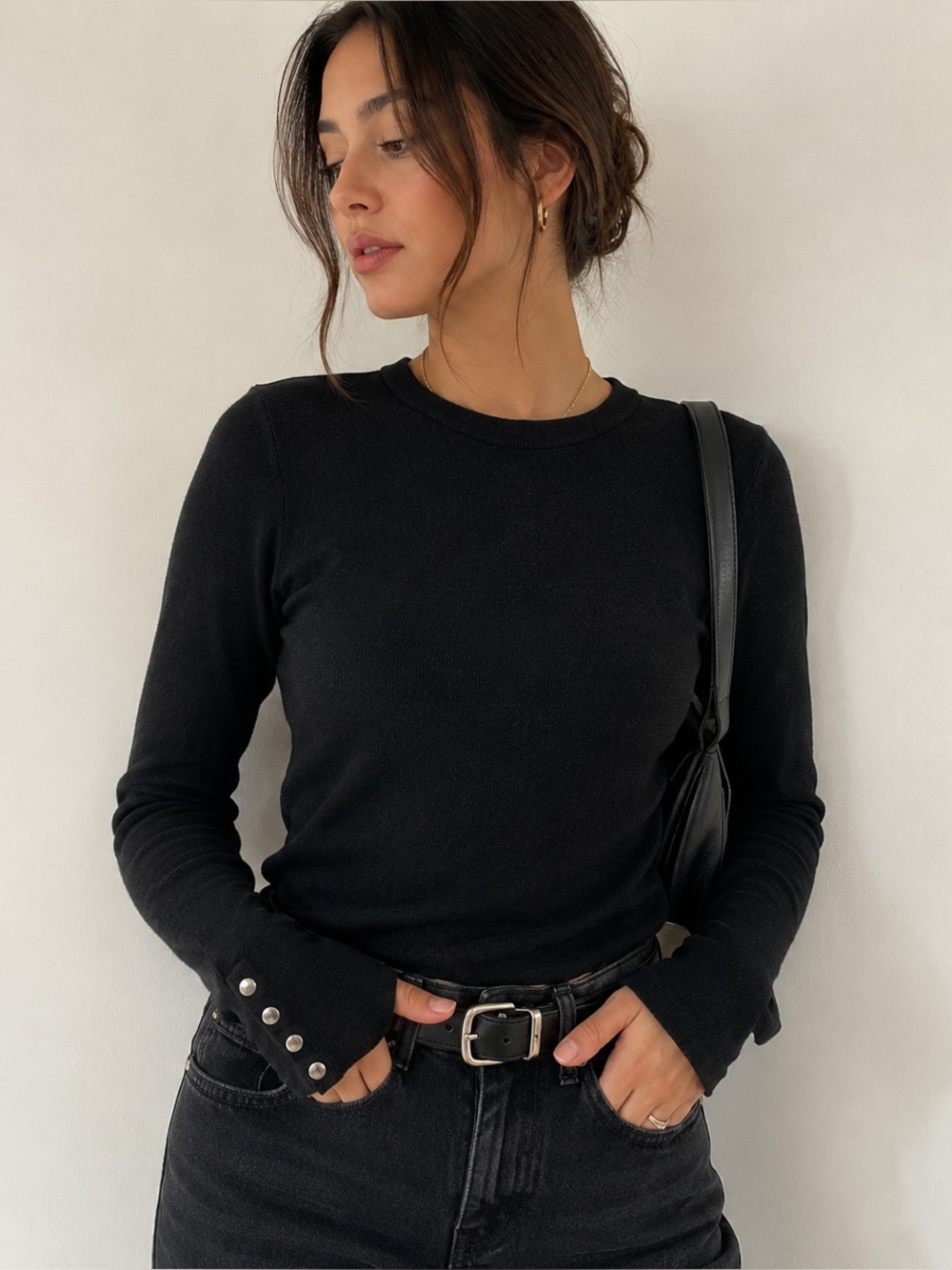 Zara black basic crewneck sweater Small